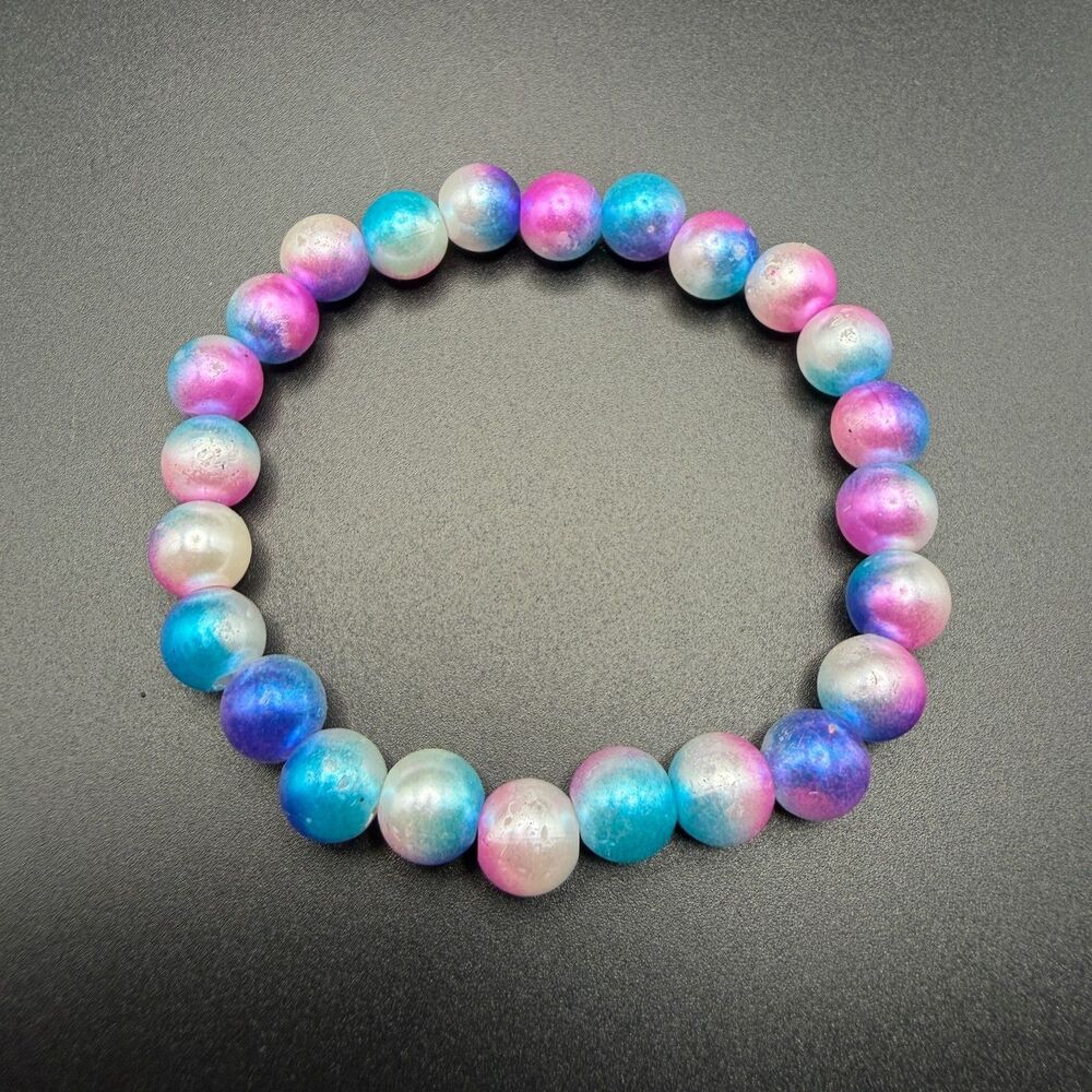 Galaxy Round Elastic Women Pink Blue White Pearlescent Jade Bracelet
